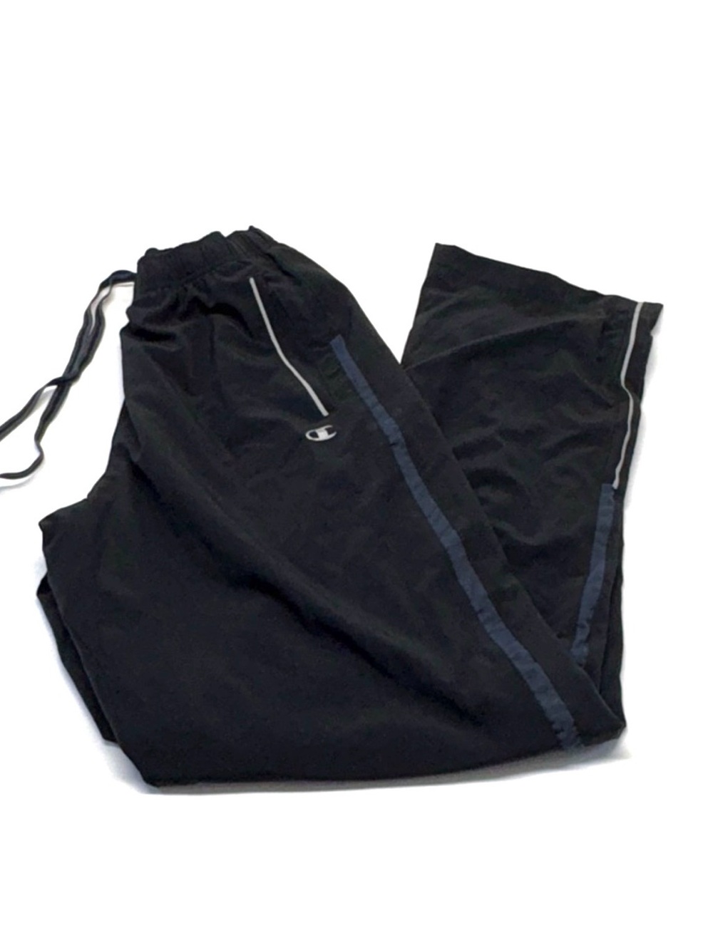 Champion Black Wide Leg TrackPants White Contrast Piping. Medium womenβs/Youth L